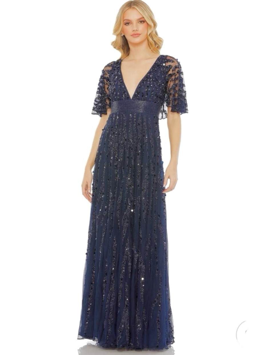 Mac Duggal Embellished V-Neck Column Gown New Size 10 Midnight Navy Blue Dress